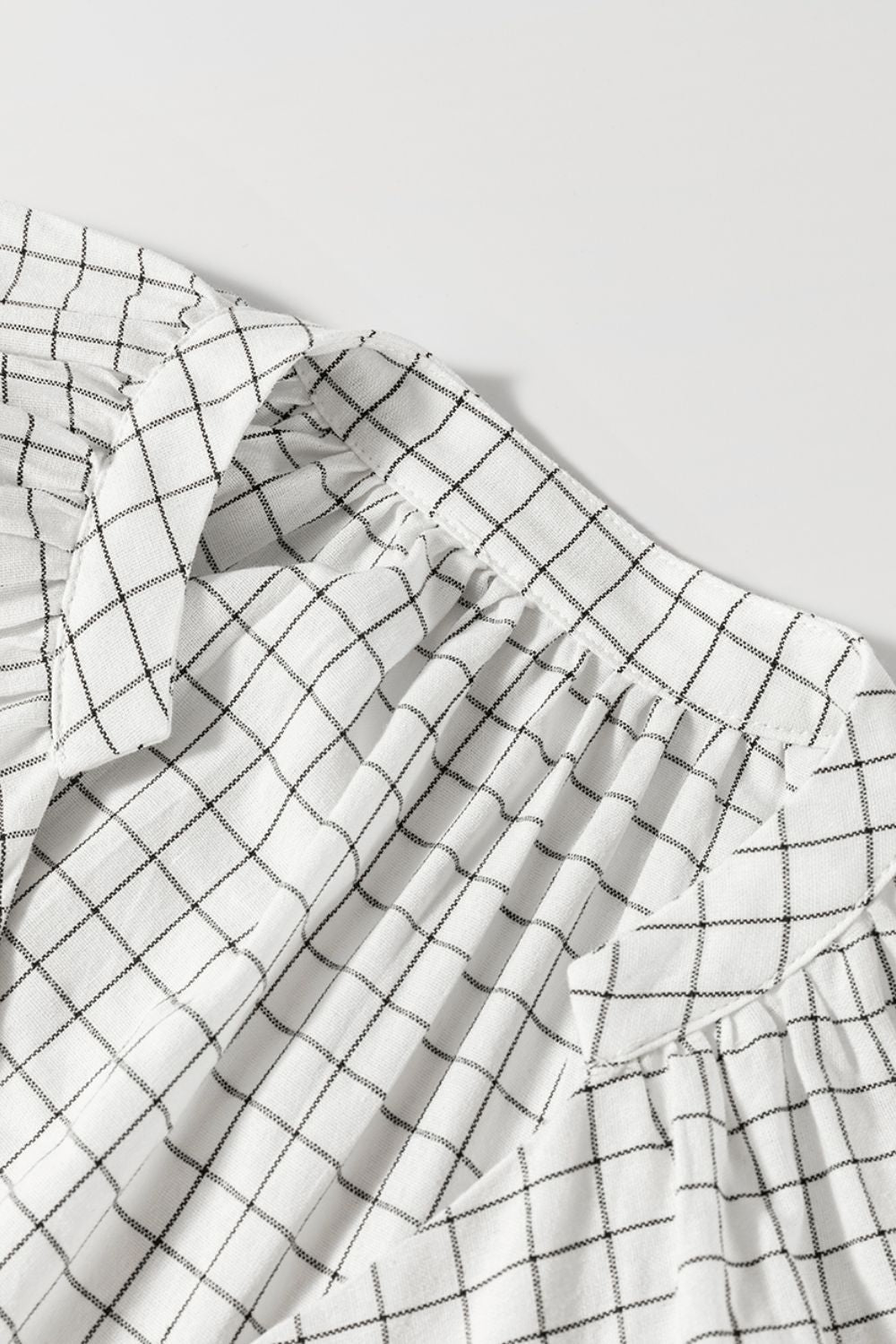 Buy Frill Plaid Notched Balloon Sleeve Mini Dress by Faz