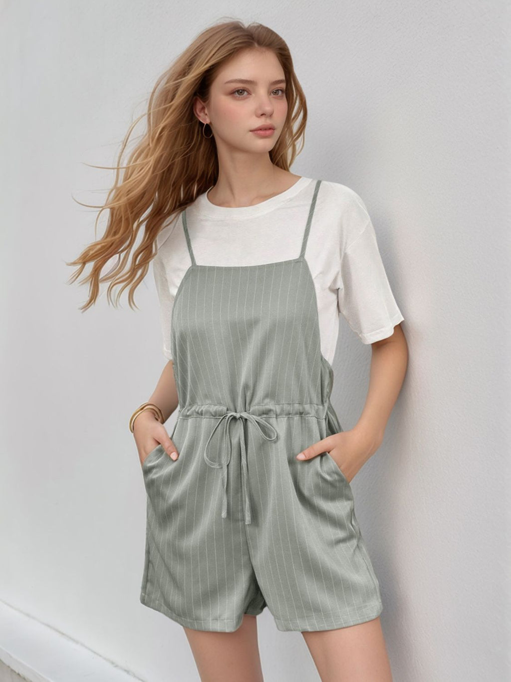 Buy Drawstring Waist Striped Overalls with Pockets by Faz