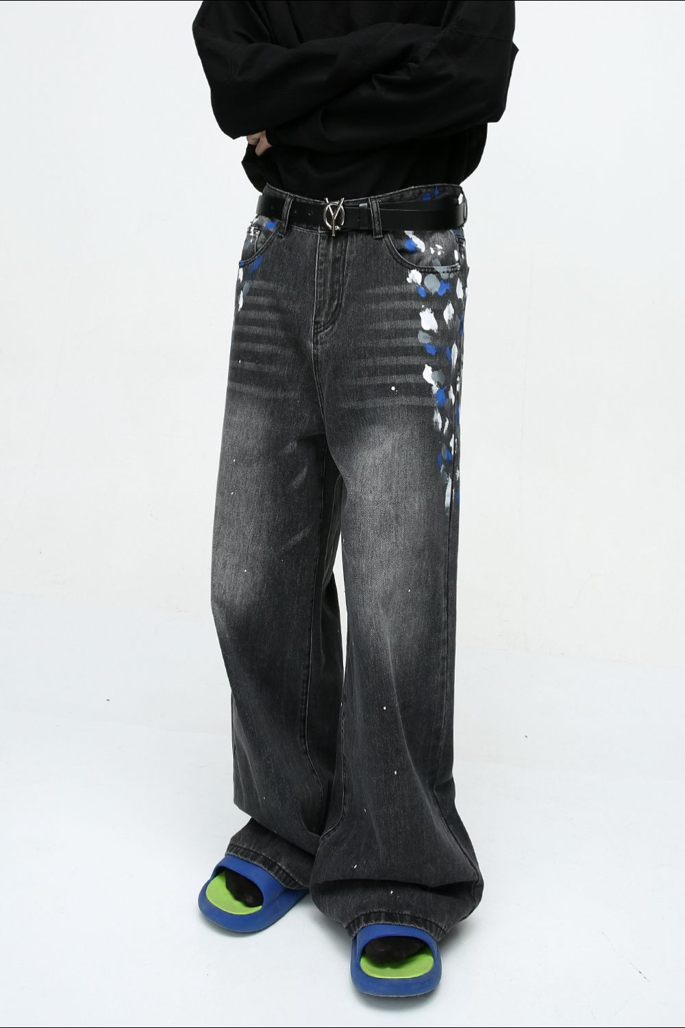 Buy Watercolor Wide Leg Jeans with Pockets by Faz