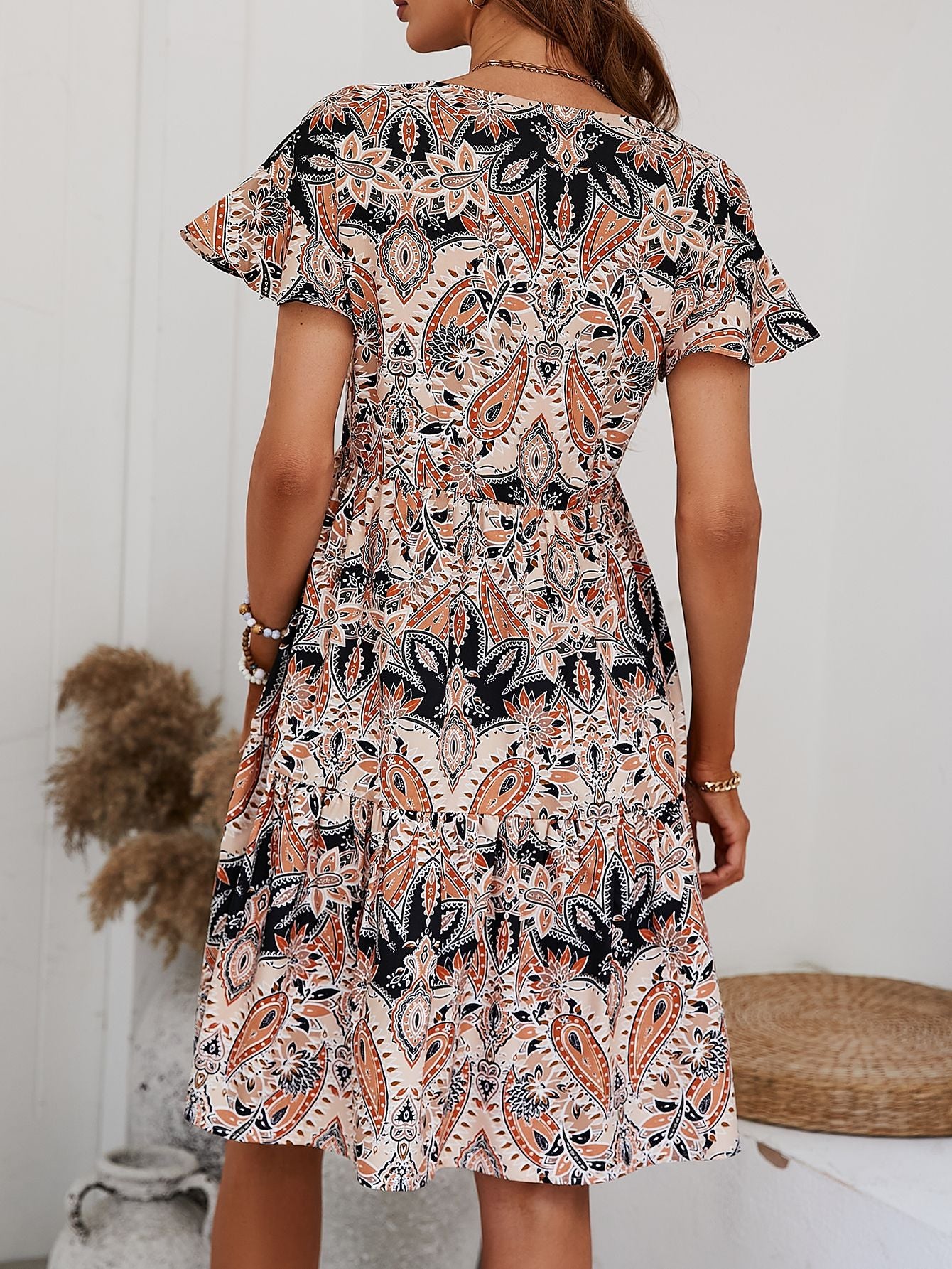 Buy Printed V-Neck Tiered Dress by Faz