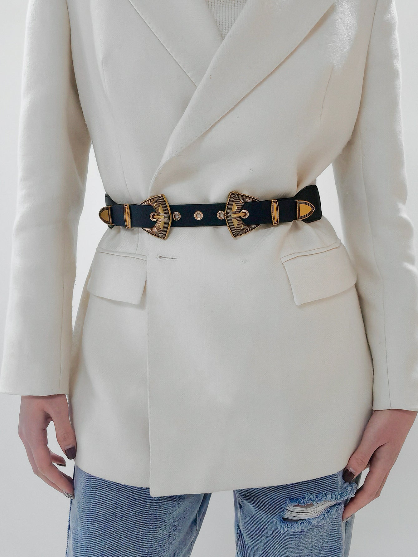 Buy Double Buckle PU Leather Belt by Faz