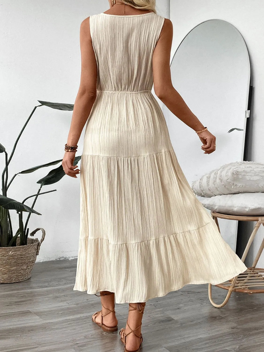 Buy Decorative Button V-Neck Sleeveless Midi Tank Dress by Faz