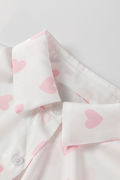 Buy Heart Print Collared Neck Long Sleeve Shirt by SYNZ