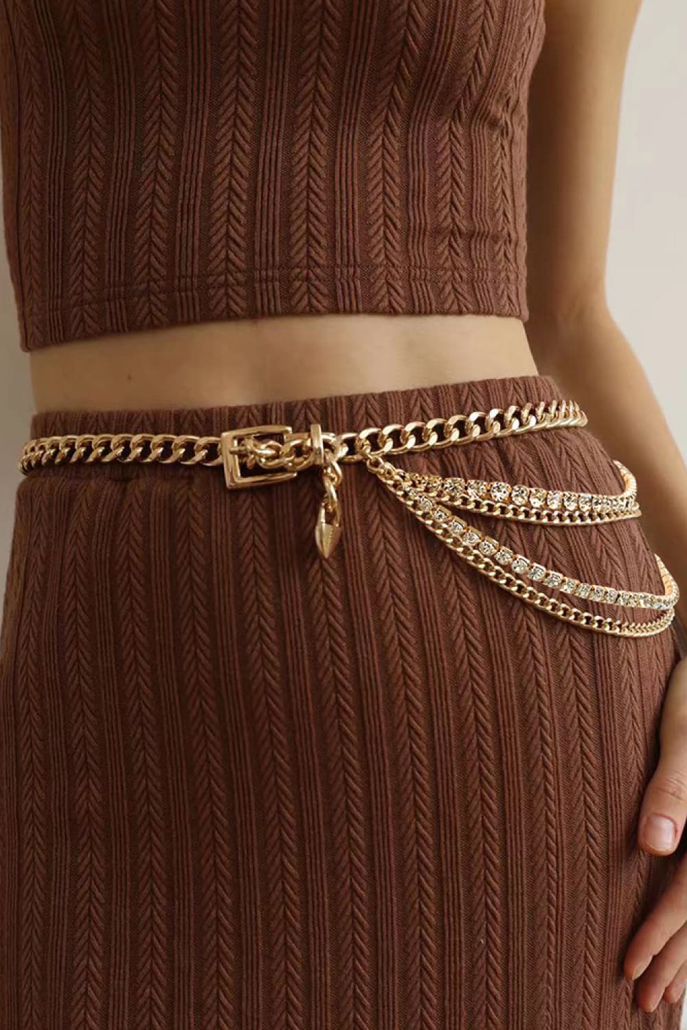 Buy Rhinestone Decor Metal Chain Belt by Faz