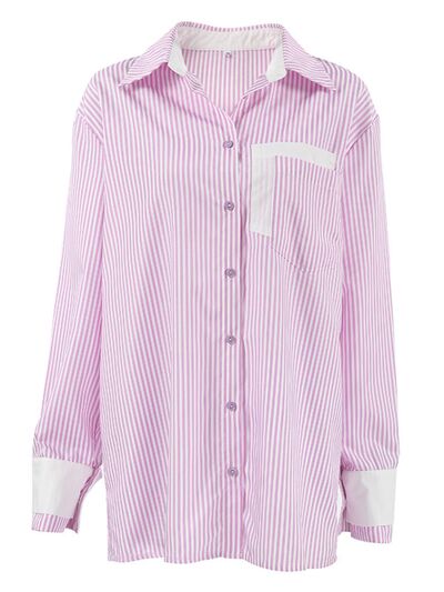 Buy Striped Collared Neck Long Sleeve Shirt by Quanlity Stitch