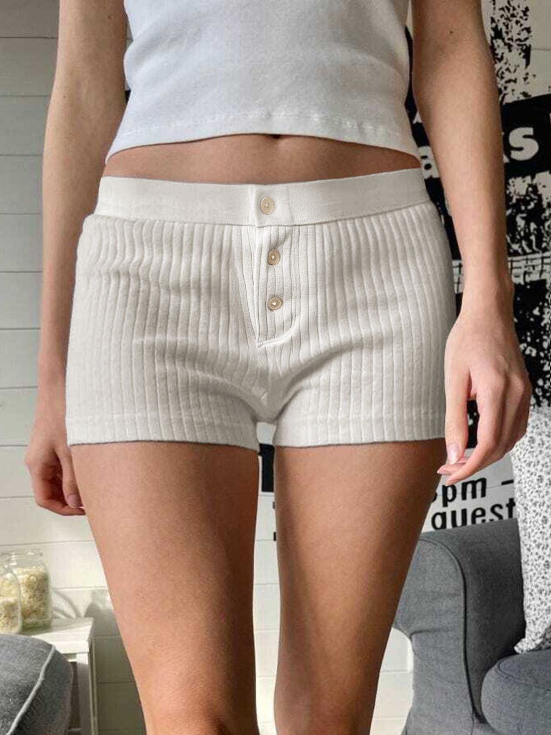 Buy Button Detail Shorts by Faz