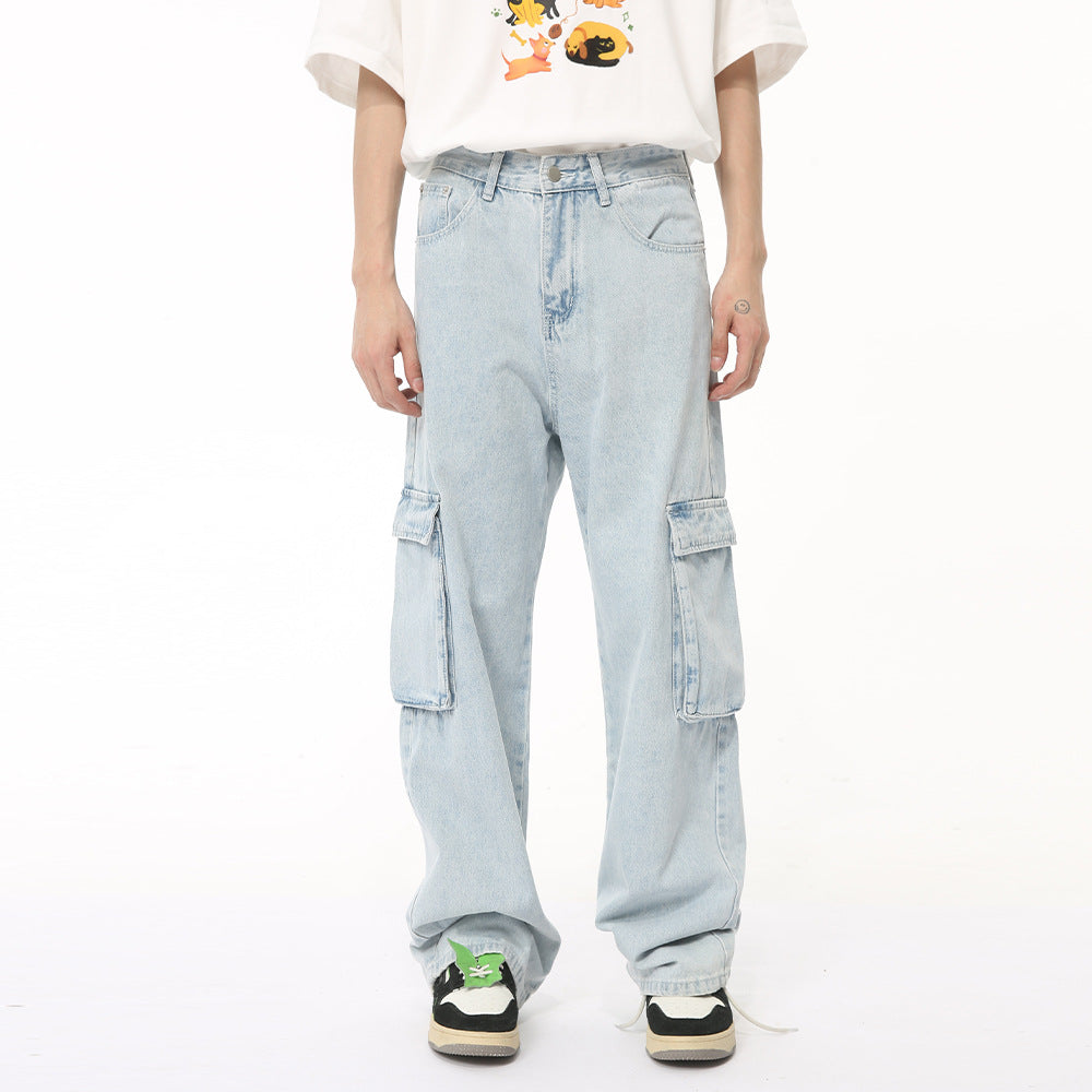 Buy Men's Washed Straight Cargo Jeans by Faz