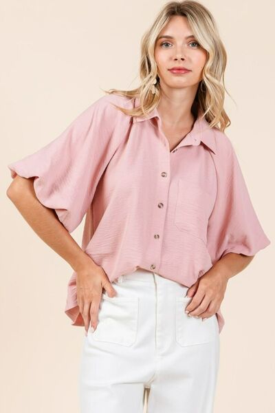 Buy Airflow Short Bubble Sleeve Button Down Shirt by Mittoshop