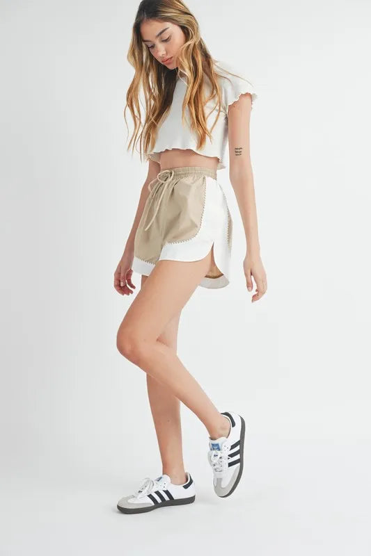 Buy Drawstring Waist Contrast Trim Detail Shorts by Faz