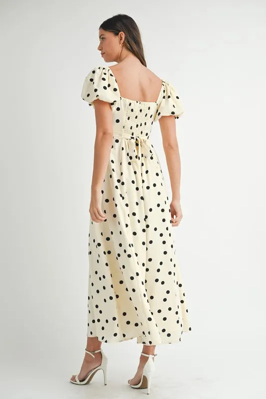Buy Polka Dot Puff Sleeve Midi Dress by Faz
