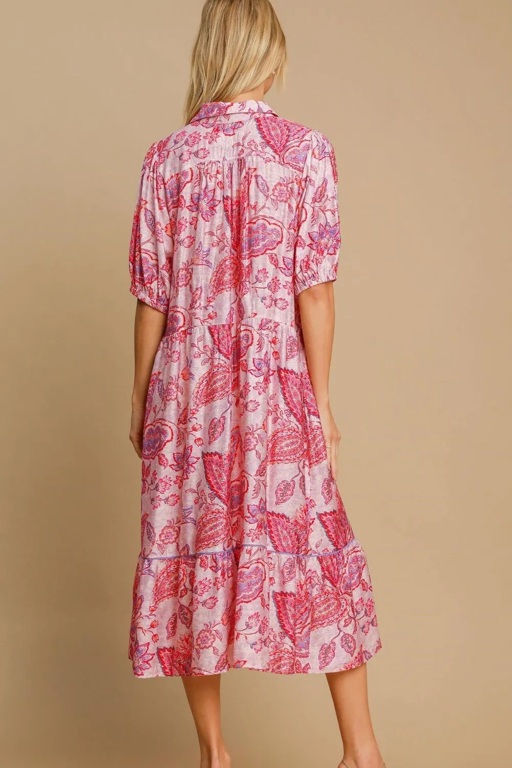 Buy Full Size Ruffled Hem Floral Paisley Print Half Sleeve Midi Dress Plus Size by Faz