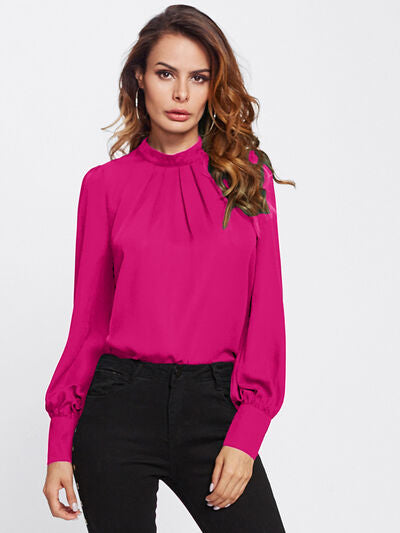 Buy Mock Neck Lantern Sleeve Shirt by D&Y