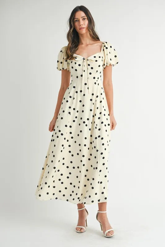 Buy Polka Dot Puff Sleeve Midi Dress by Faz
