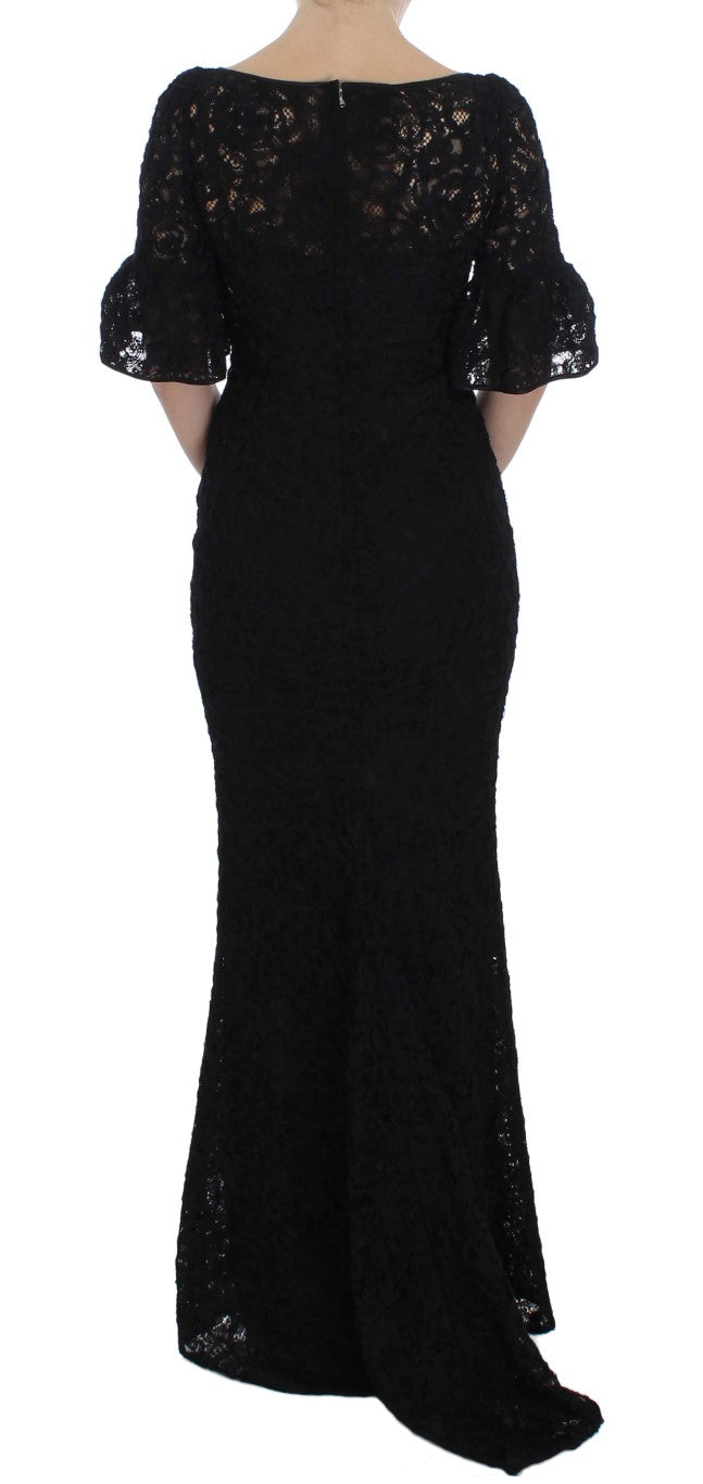 Buy Elegant Black Floral Lace Maxi Dress by Dolce & Gabbana