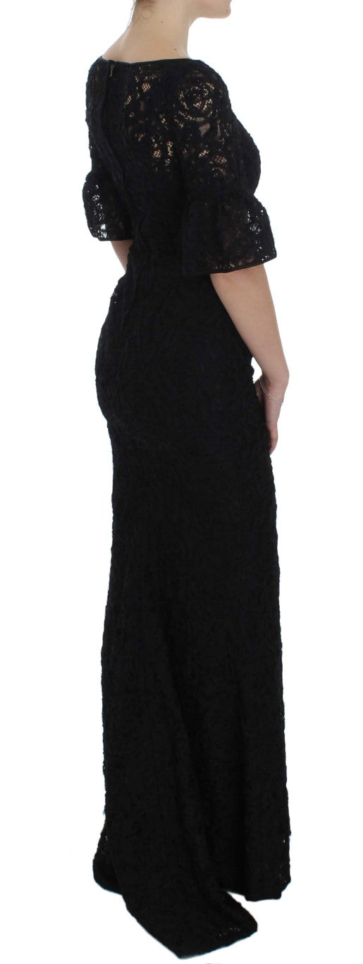 Buy Elegant Black Floral Lace Maxi Dress by Dolce & Gabbana