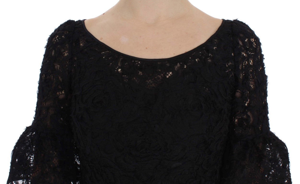 Buy Elegant Black Floral Lace Maxi Dress by Dolce & Gabbana