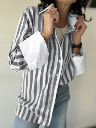 Buy Striped Collared Neck Long Sleeve Shirt by YO