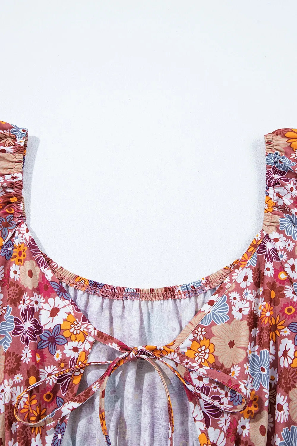 Buy Floral Puff Sleeve Square Neck Knot Open Back Mini Dress by Faz