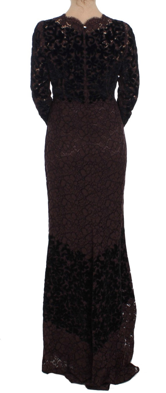 Buy Elegant Purple Floral Lace Maxi Dress by Dolce & Gabbana