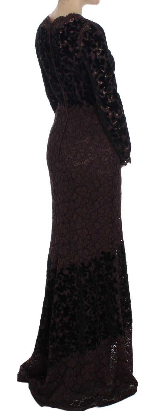 Buy Elegant Purple Floral Lace Maxi Dress by Dolce & Gabbana