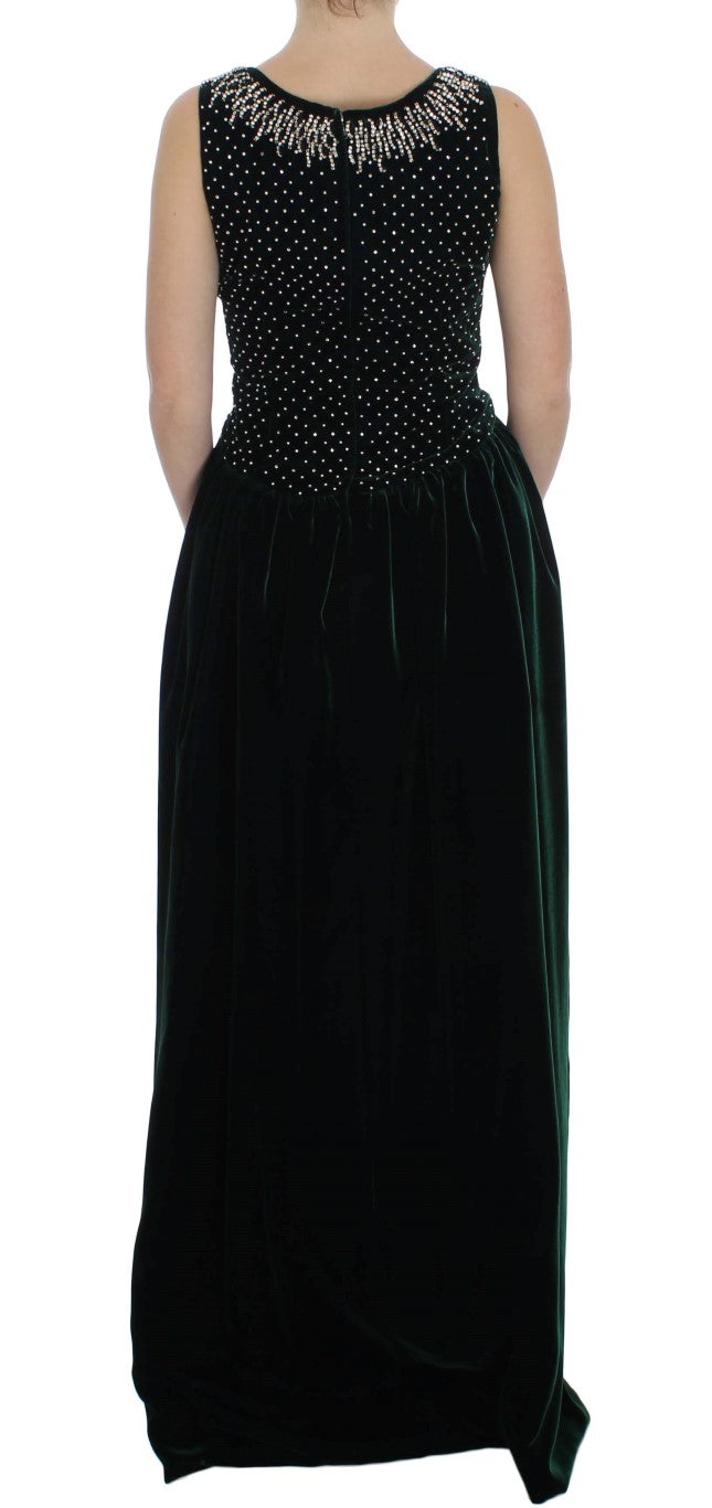 Buy Enchanted Emerald Velvet Crystal Maxi Dress by Dolce & Gabbana