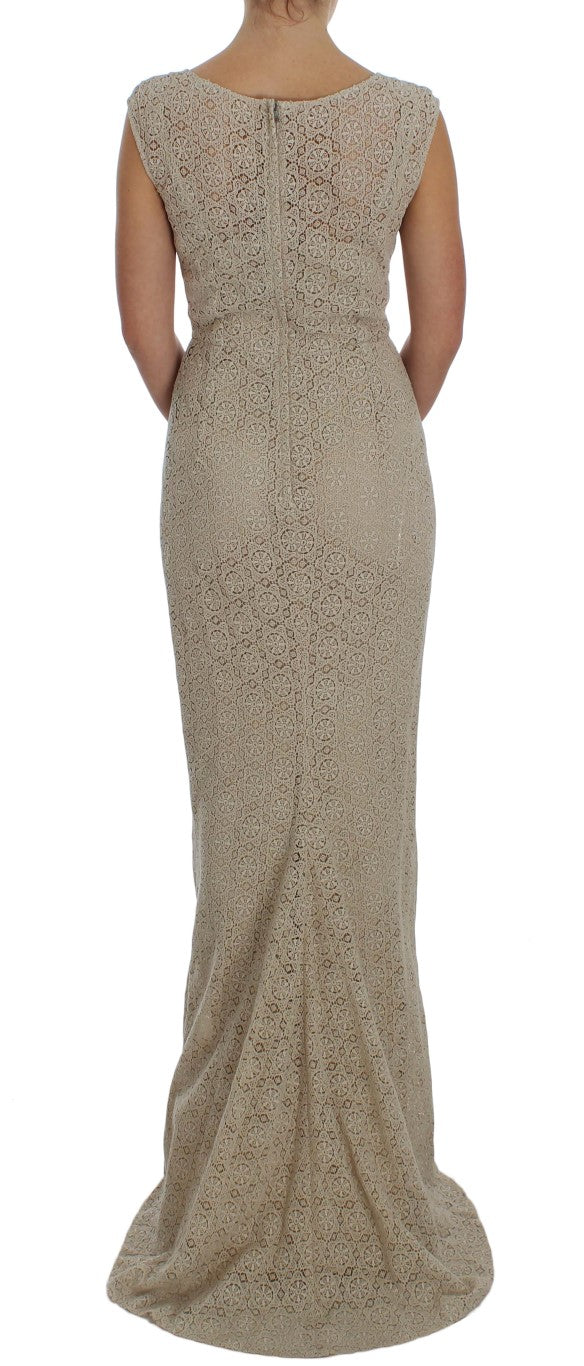 Buy Elegant Beige Floral Cutout Maxi Dress by Dolce & Gabbana