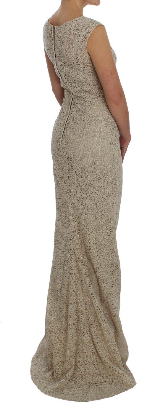 Buy Elegant Beige Floral Cutout Maxi Dress by Dolce & Gabbana