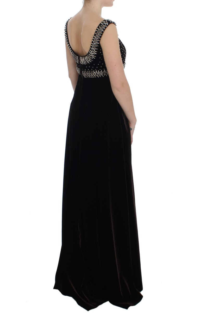 Buy Elegant Brown Velvet Crystal Gown by Dolce & Gabbana