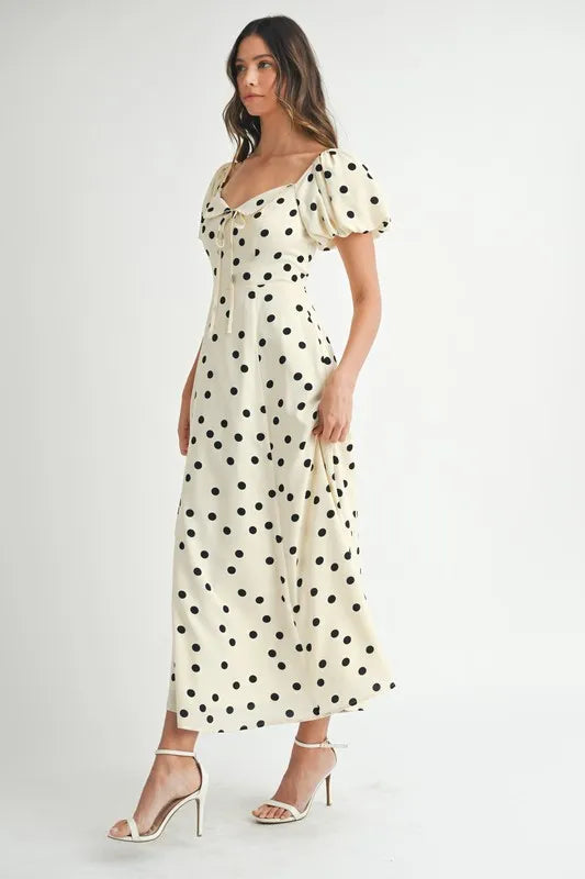 Buy Polka Dot Puff Sleeve Midi Dress by Faz