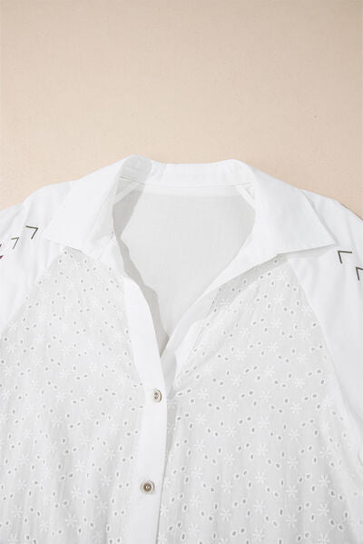 Buy Embroidered Eyelet Collared Neck Long Sleeve Shirt by SYNZ