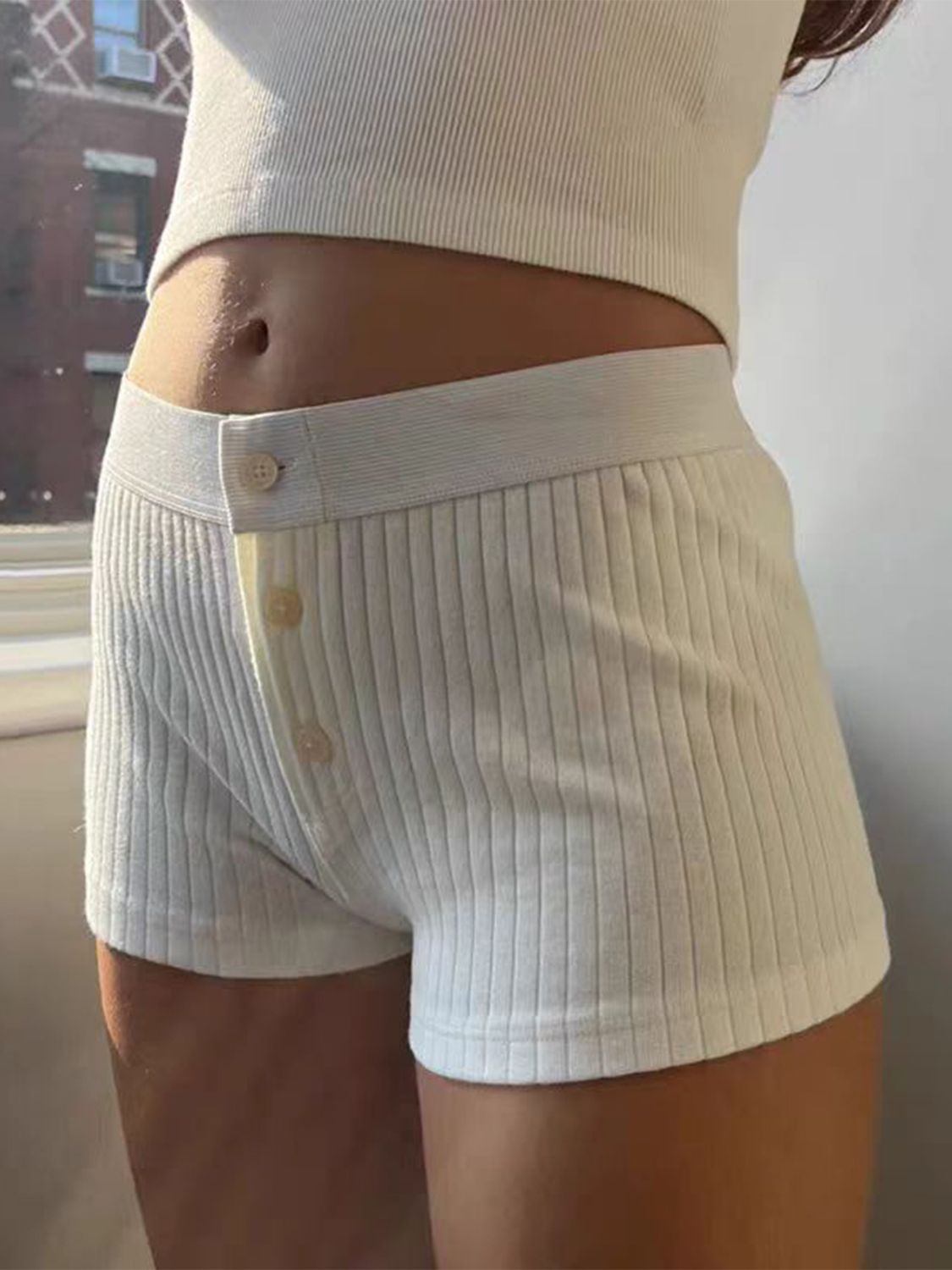 Buy Button Detail Shorts by Faz