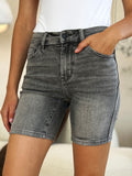 Buy Full Size High Waist Washed Denim Shorts by Faz