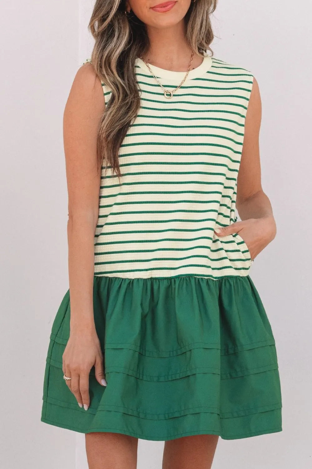 Buy Stripe Woven Sleeveless Mini Dress by Faz