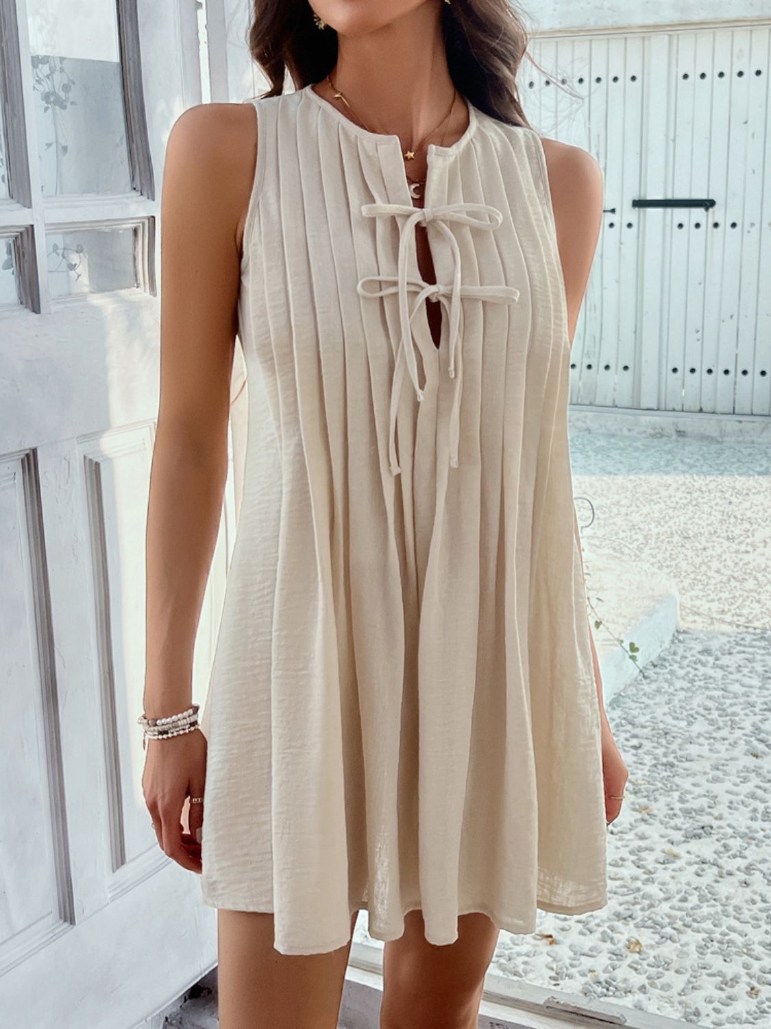 Buy Devine Pleated Sleeveless Mini Dress by Faz