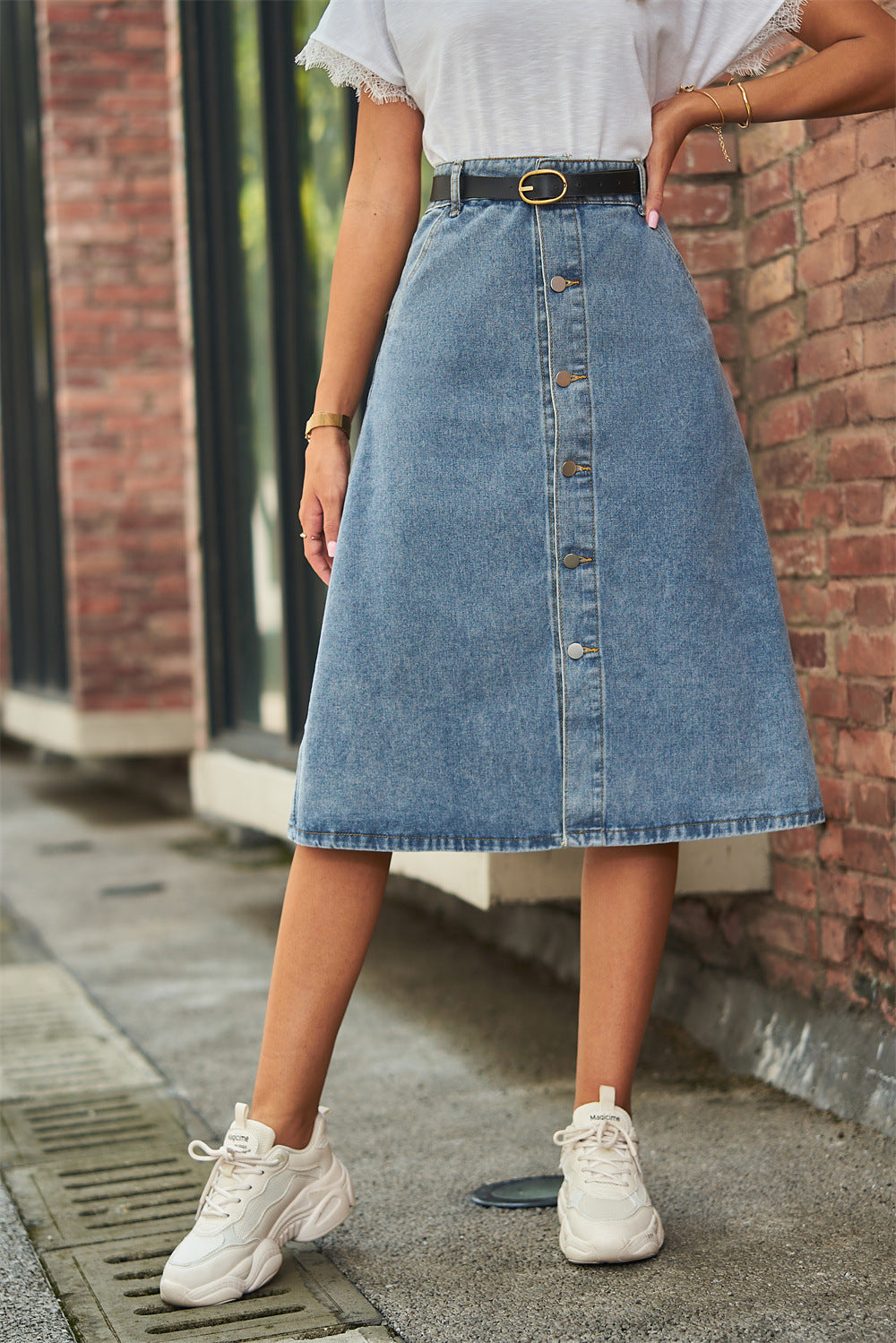 Buy Button Front A-Line Denim Skirt by Faz