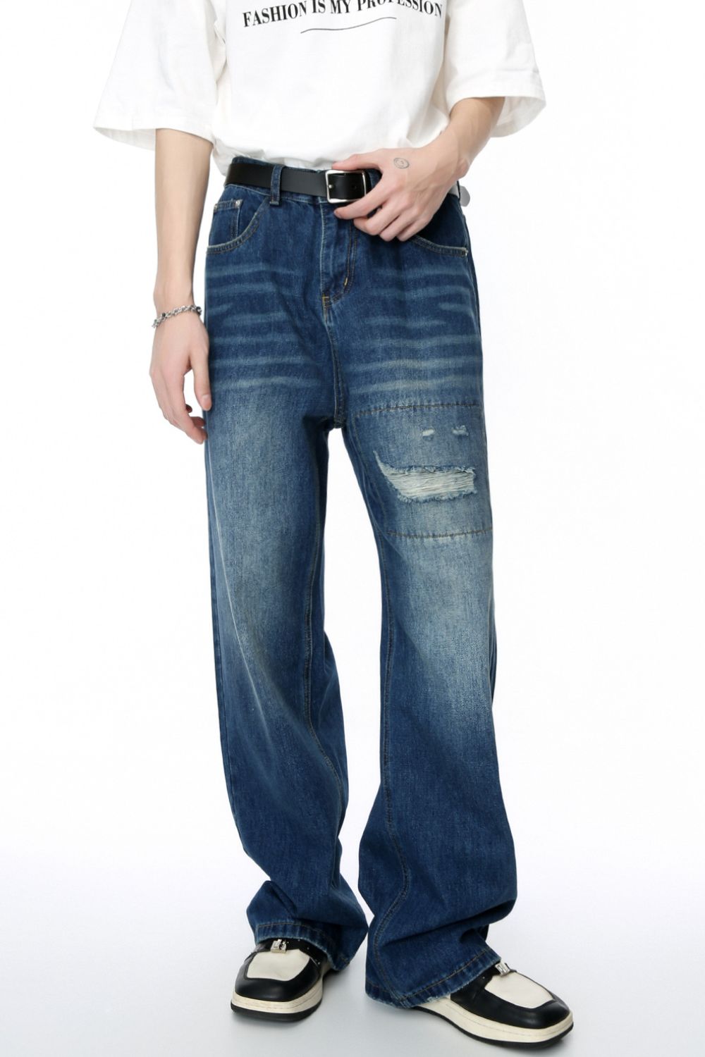 Buy Men's Distressed Applique Straight Jeans by Faz