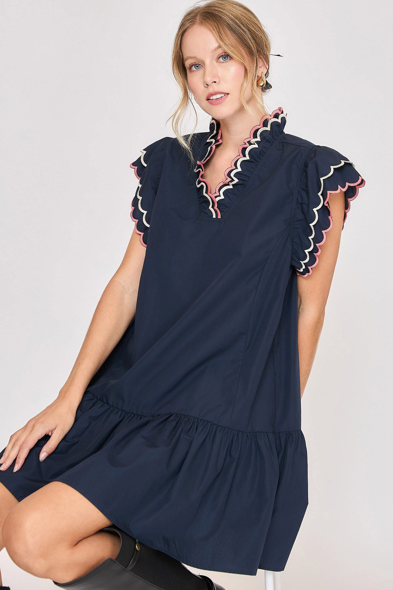 Buy Full Size Ruffled Scalloped Sleeved Dress Plus Size by Faz