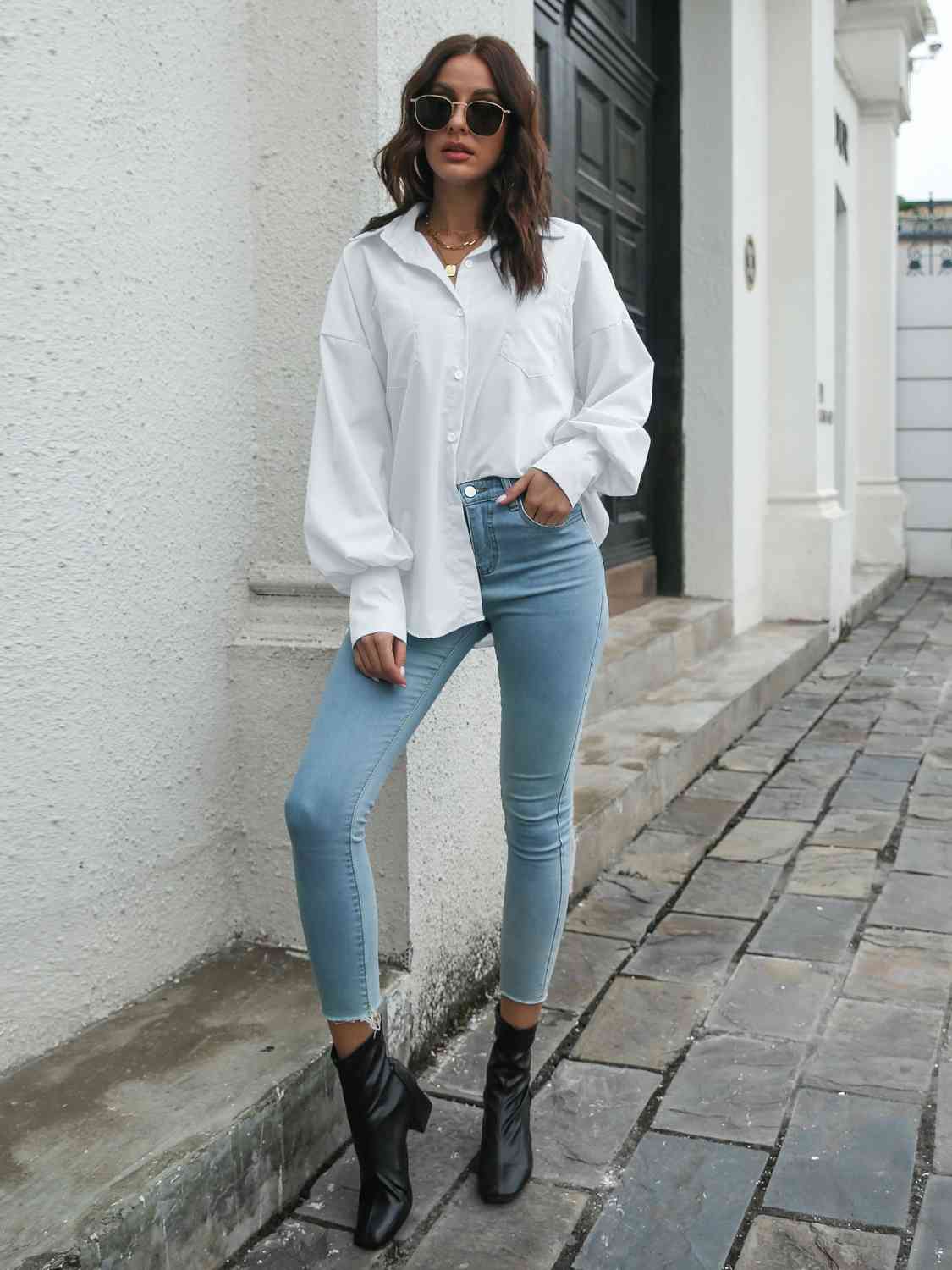 Buy Collared Neck Dropped Shoulder Buttoned Shirt by B&S