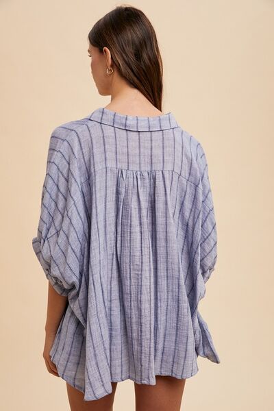 Buy Striped Button Up Half Sleeve Shirt by Annie Wear