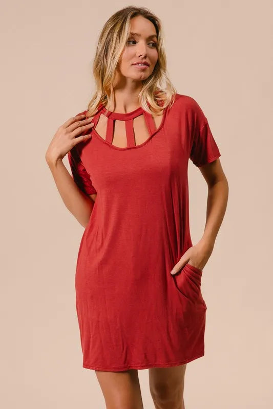 Buy Front Cutout Mini Tee Dress with Pockets by Faz