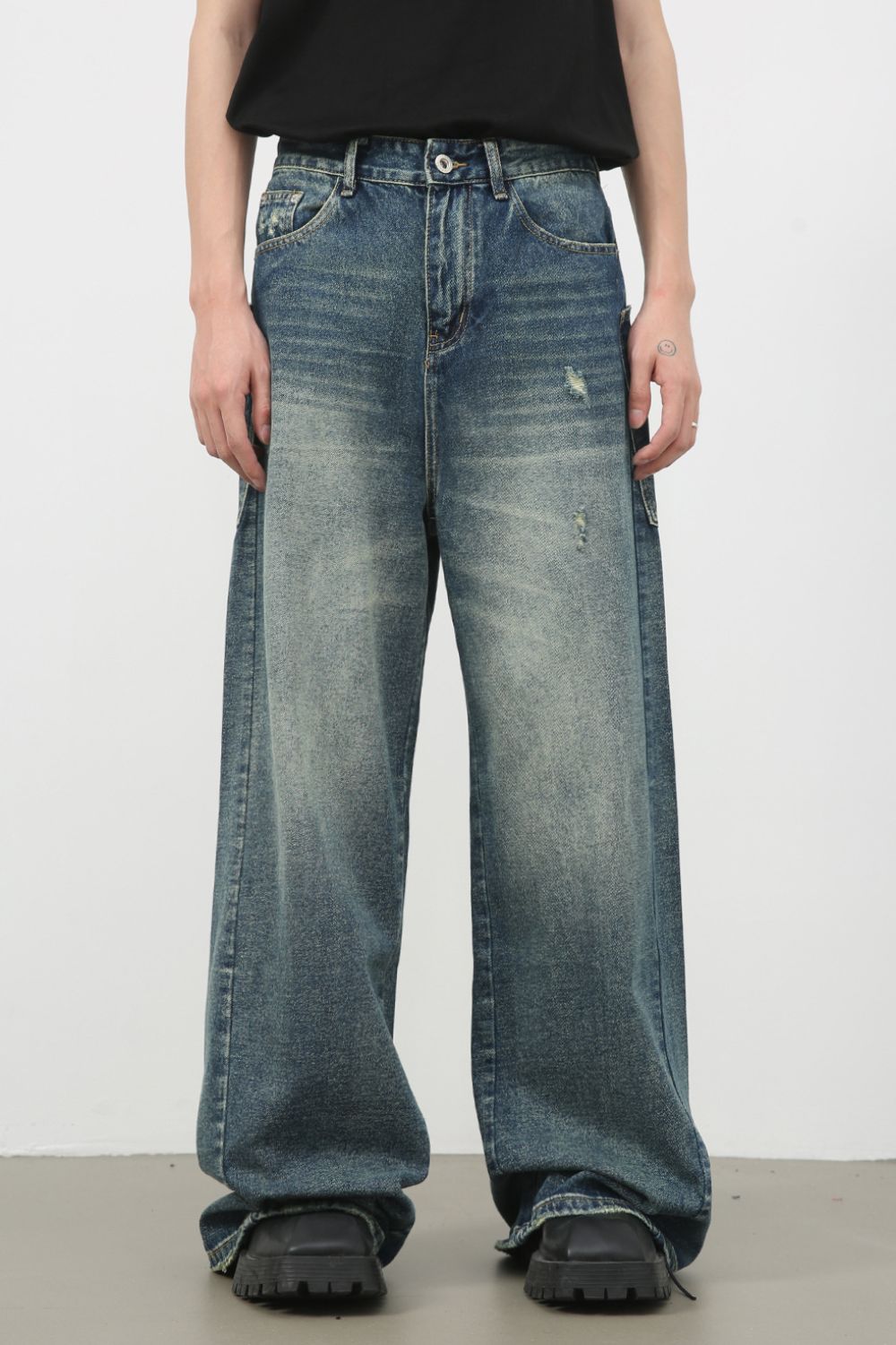 Buy Men's Distressed Detail Wide Leg Jeans by Faz