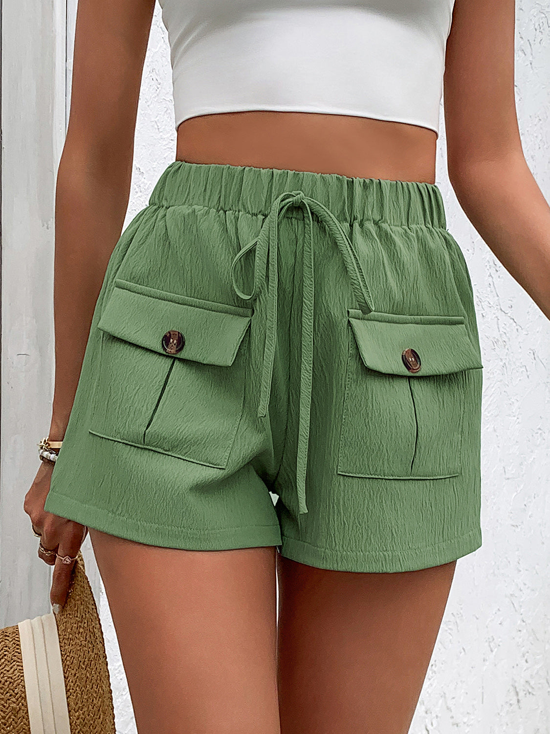 Buy Tied Elastic Waist Shorts with Pockets by Faz
