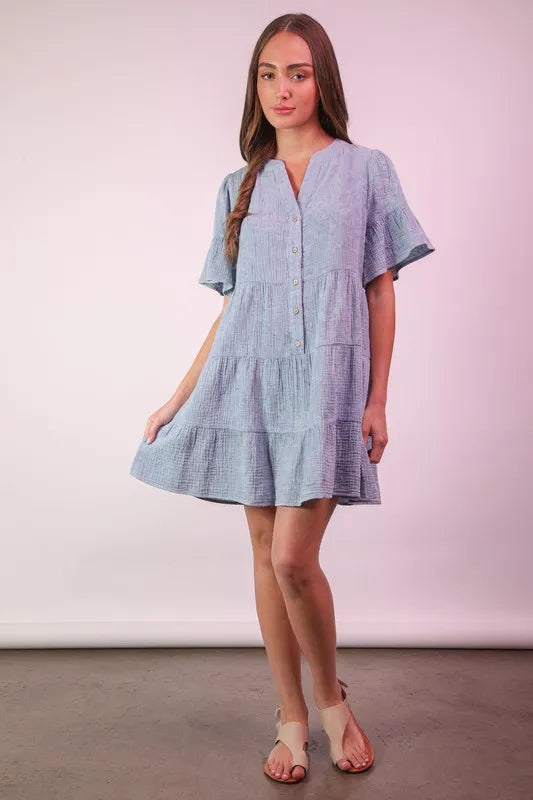 Buy Mineral Washed Baby Bell Sleeve Woven Mini Dress by Faz