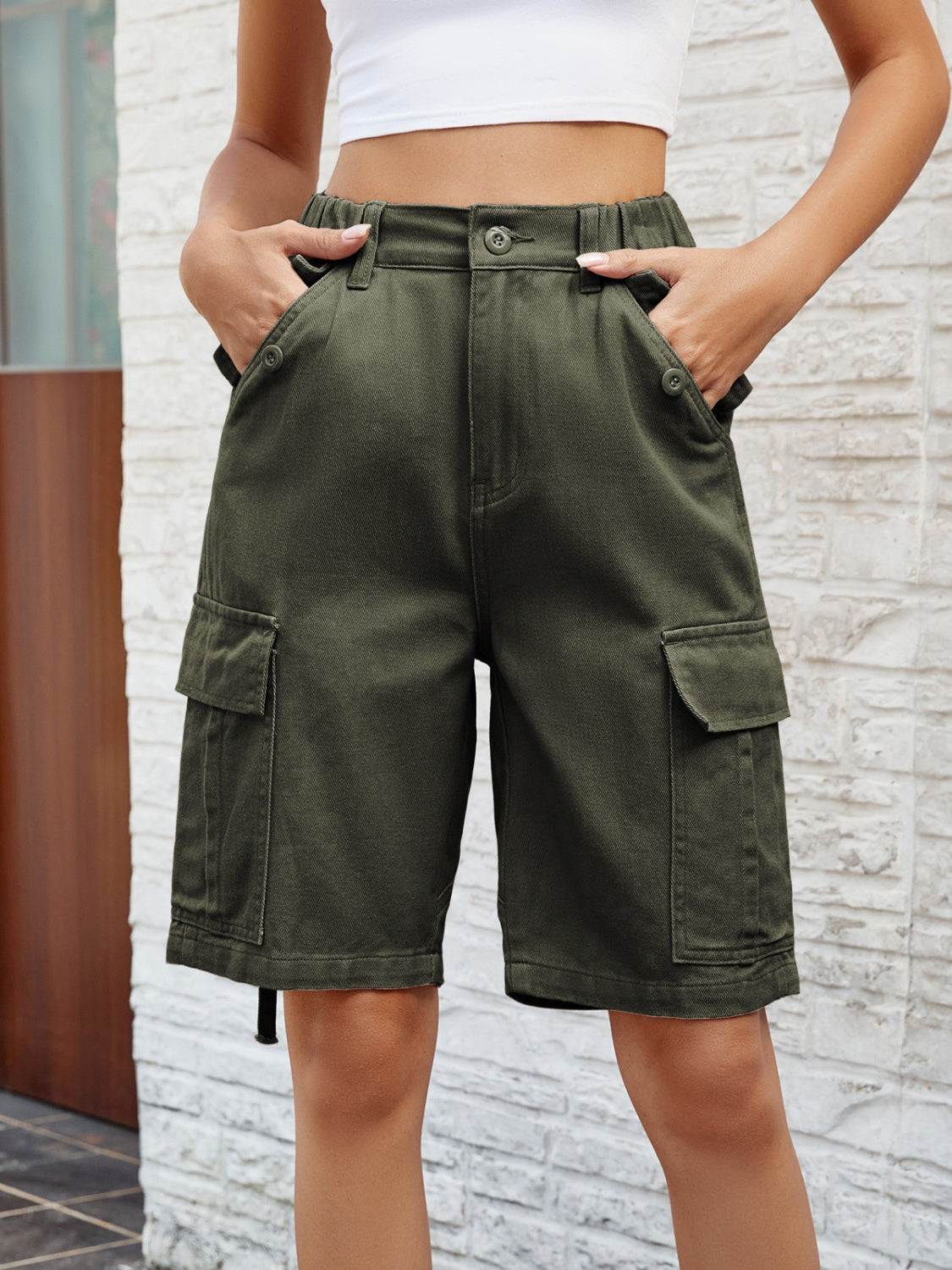 Buy High Waist Denim Shorts with Pockets by Faz