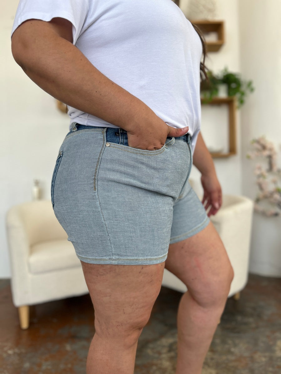 Buy Full Size Color Block Denim Shorts by Faz