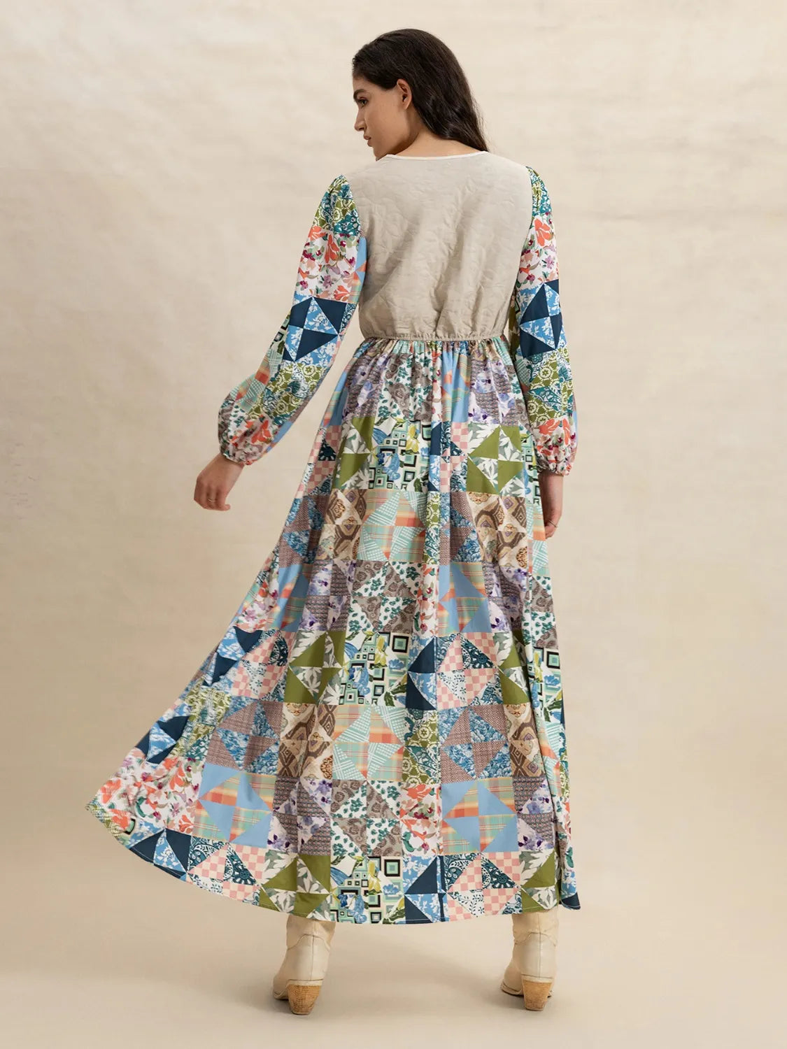 Buy Tied Front Printed Long Sleeve Maxi Dress by Faz
