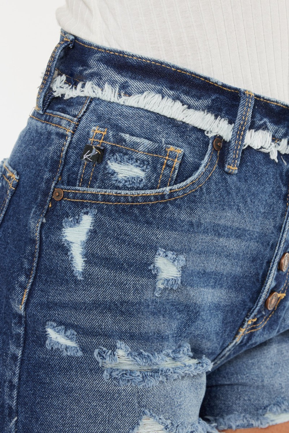 Buy Distressed Button Fly Denim Shorts by Faz