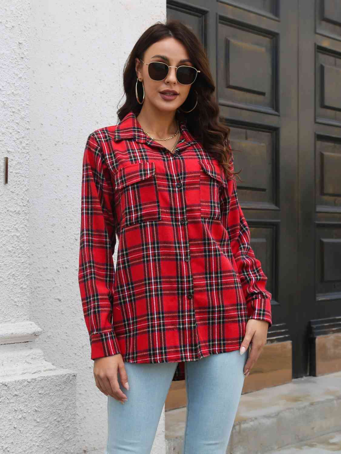 Buy Plaid Collared Neck Buttoned Shirt with Pockets by B&S