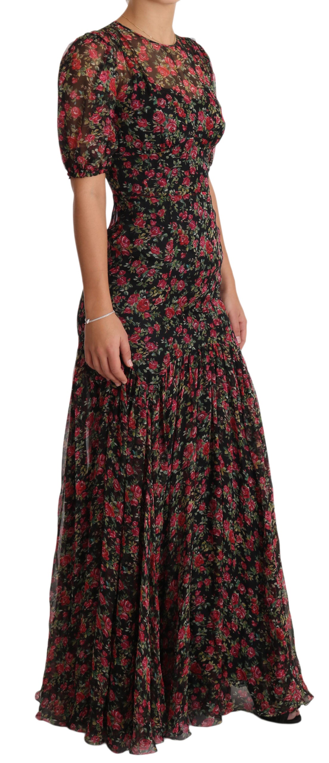 Buy Elegant Black Silk Floral A-Line Gown by Dolce & Gabbana