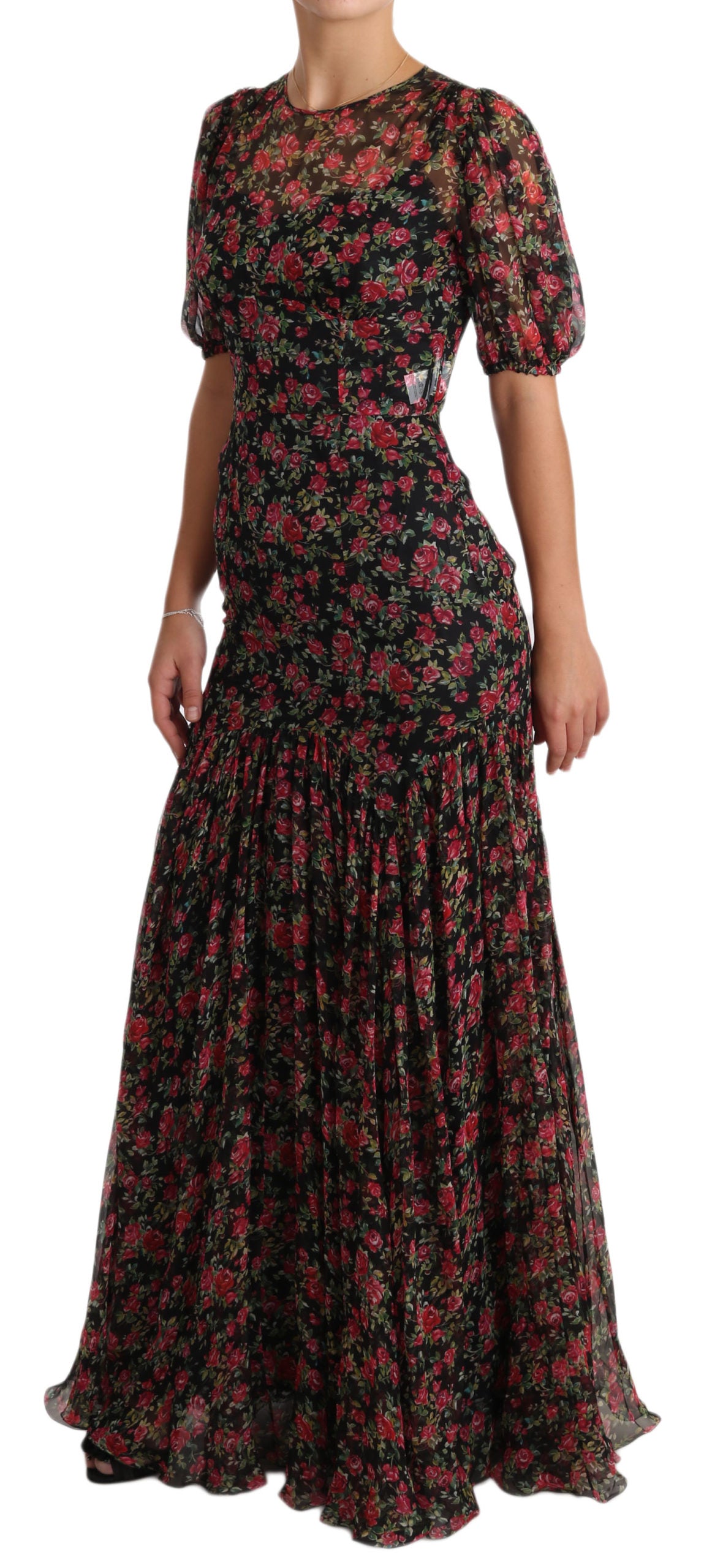 Buy Elegant Black Silk Floral A-Line Gown by Dolce & Gabbana